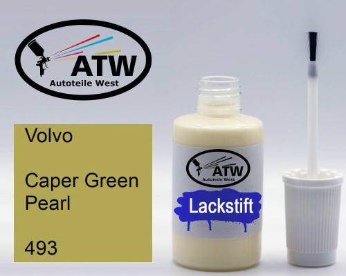 Volvo, Caper Green Pearl, 493: 20ml Lackstift, von ATW Autoteile West.